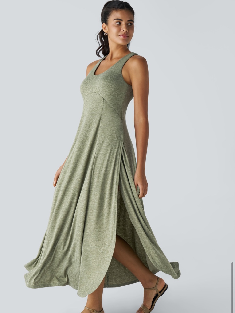 HALARA Olive Green Sleeveless Maxi Dress
